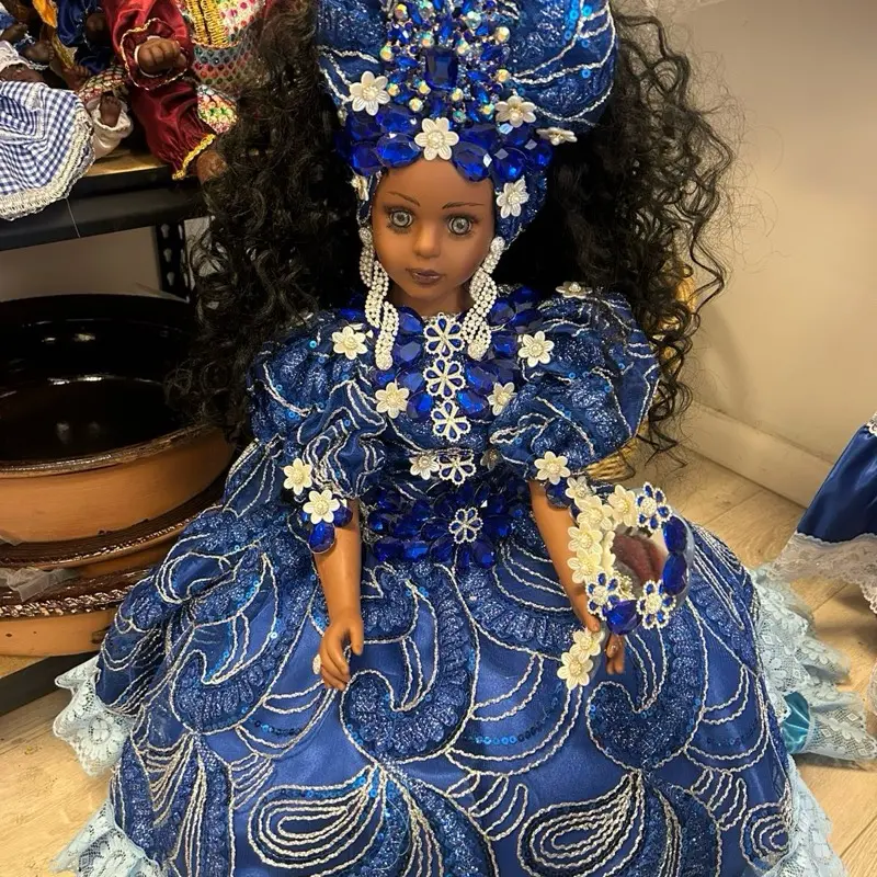 Yemaya Doll in Blue Dress with White Flowers and Elegant Design