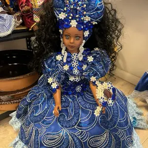 Yemaya Doll in Blue Dress with White Flowers and Elegant Design