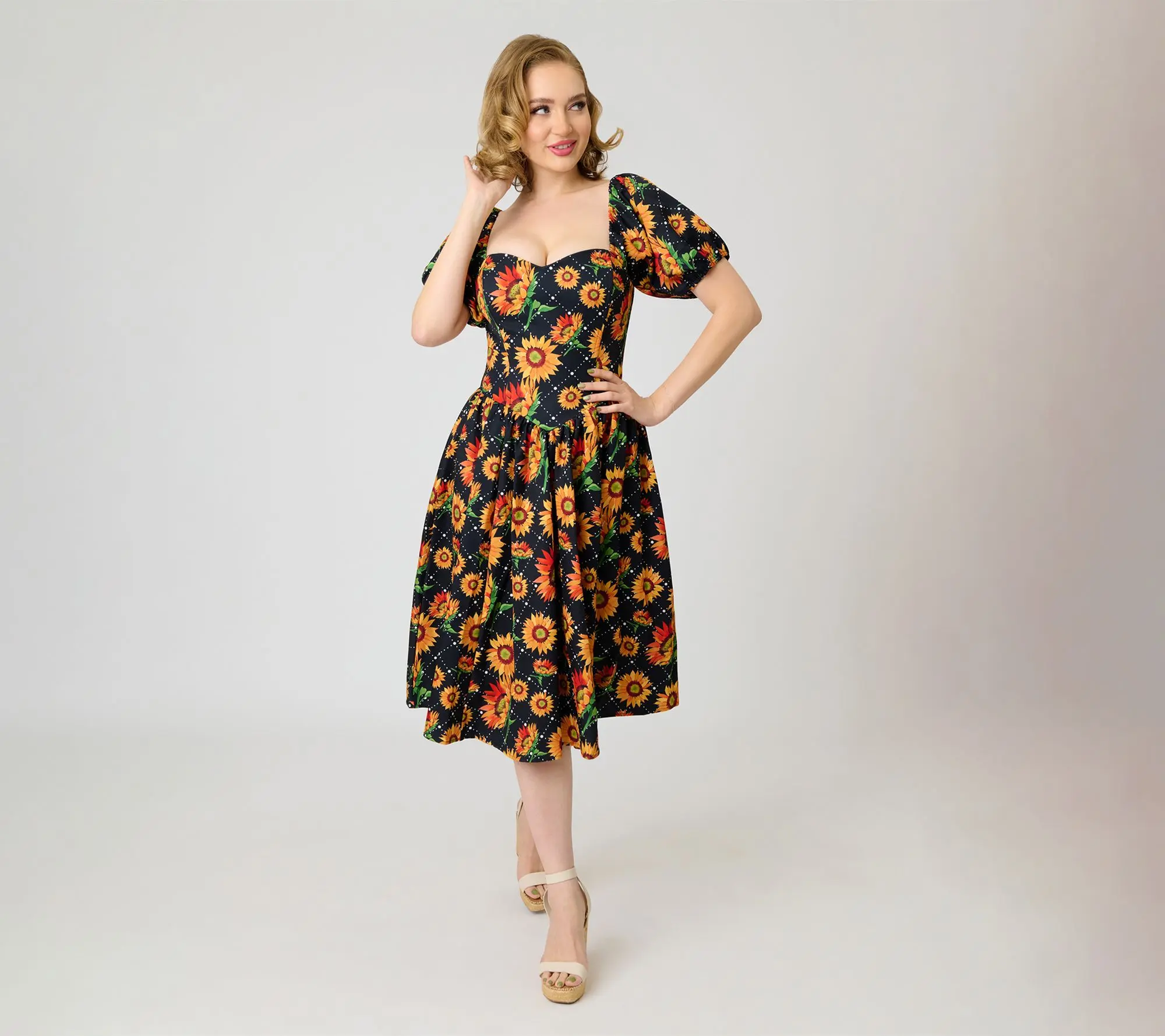 Smak Parlour Black & Sunflower Sweetheart Swing Dress