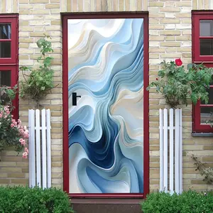 2 Modern Minimalist Abstract Wave Pattern Wall Stickers Self Adhesive PVC Decorative Decals for Living Room Bedroom Door Background Wall Waterproof Removable Home Decor DIY Art Blue White Gradient Wall