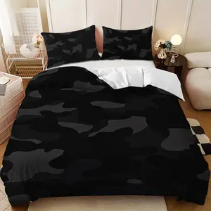Bedding 3-piece set - 3PCS, Bedding Sets black and gray camouflage geometric patchwork down comforter set (1 comforter cover + 2 pillowcases, filling not included). soft and comfortable, suitable for family bedrooms.