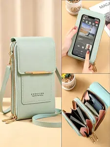 Women's Leisure Fashion Shoulder Crossbody Bag, Mobile Phone Touch Screen Bag, Multifunctional Zipper Pockets, Stylish Handbag