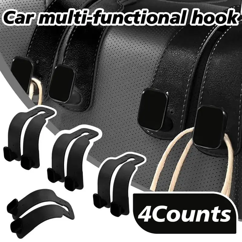Set of 4 Leather Car Headrest Hangers – Durable Double Hooks for Backseat Organization, Holds Bags, Coats, and Accessories