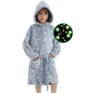 Glow in The Dark Kids Hooded Bathrobe – Soft Fleece Warm Robes for Boys & Girls Ages 3-12 Fun Bedtime