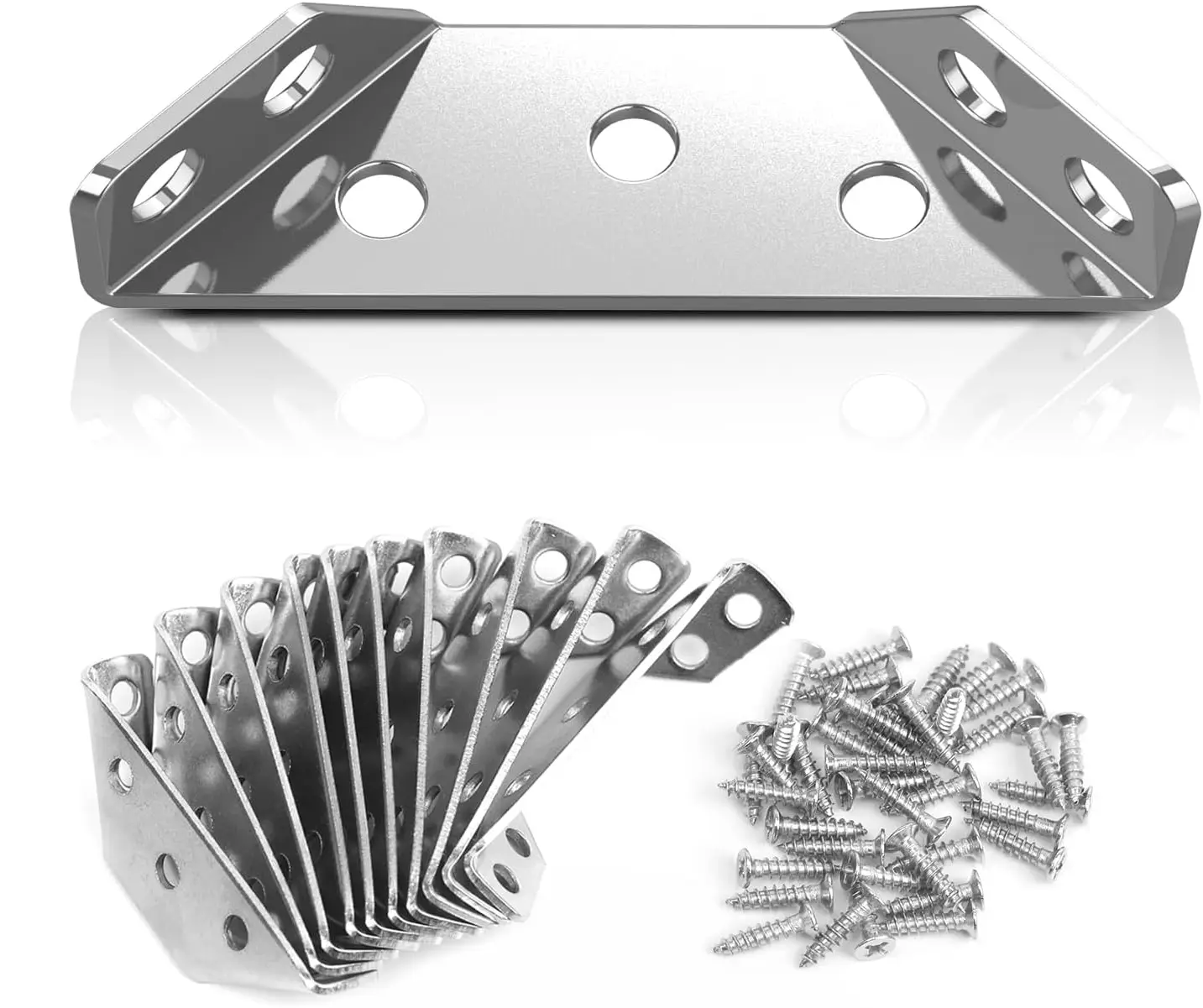 10-40pcs Corner Bracket with Screws,Universal Stainless Steel Furniture Corner Connector, Heavy Duty Triangular Support Angle Brackets for Wood Furnit