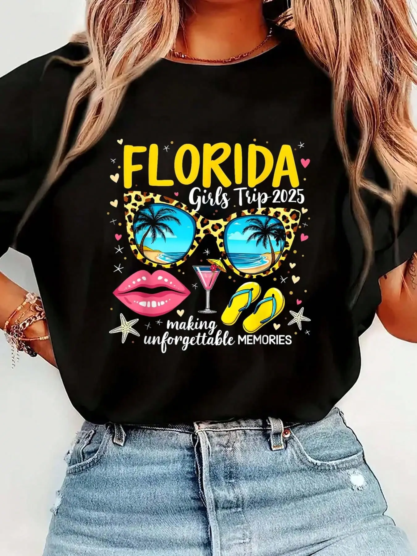 100% cotton Florida Girls Trip 2025 Beach Vibes Family Vacation T-Shirt Print T-Shirt Casual Crew Neck Short Sleeve Comfort Tee Top For Spring & Summer Women's Clothing graphic tees women