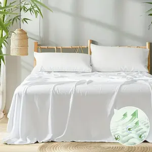Luxurious Bamboo Fiber Bedding Set, Includes Sheet, Fitted Sheet, 2 Pillowcases, Summer Cool Breathable, Ideal for Bedroom, Guest Room, Hotel, Bamboo Sheets Set