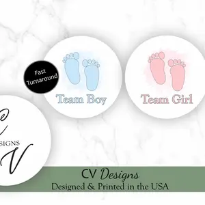 Team Boy and Team Girl Stickers, 2 Inches, 60pcs Each, Gender Reveal Party Favor Stickers