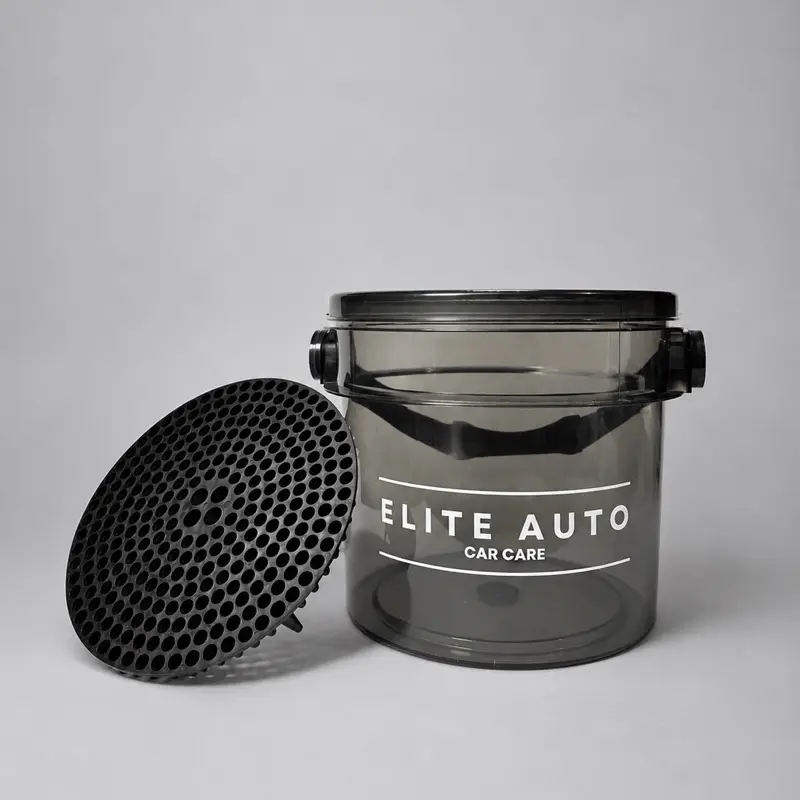 ELITE AUTO Car Care Wash Bucket with Grit Guard, Lid, Soft Strap and Rubber Handle for Automotive Car Washing & Maintenance