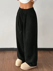 Women's Fall Winter Casual Corduroy High Waist Straight Leg Loose Fit Solid Color Versatile Pants, Comfortable and Stylish Leisure Wear