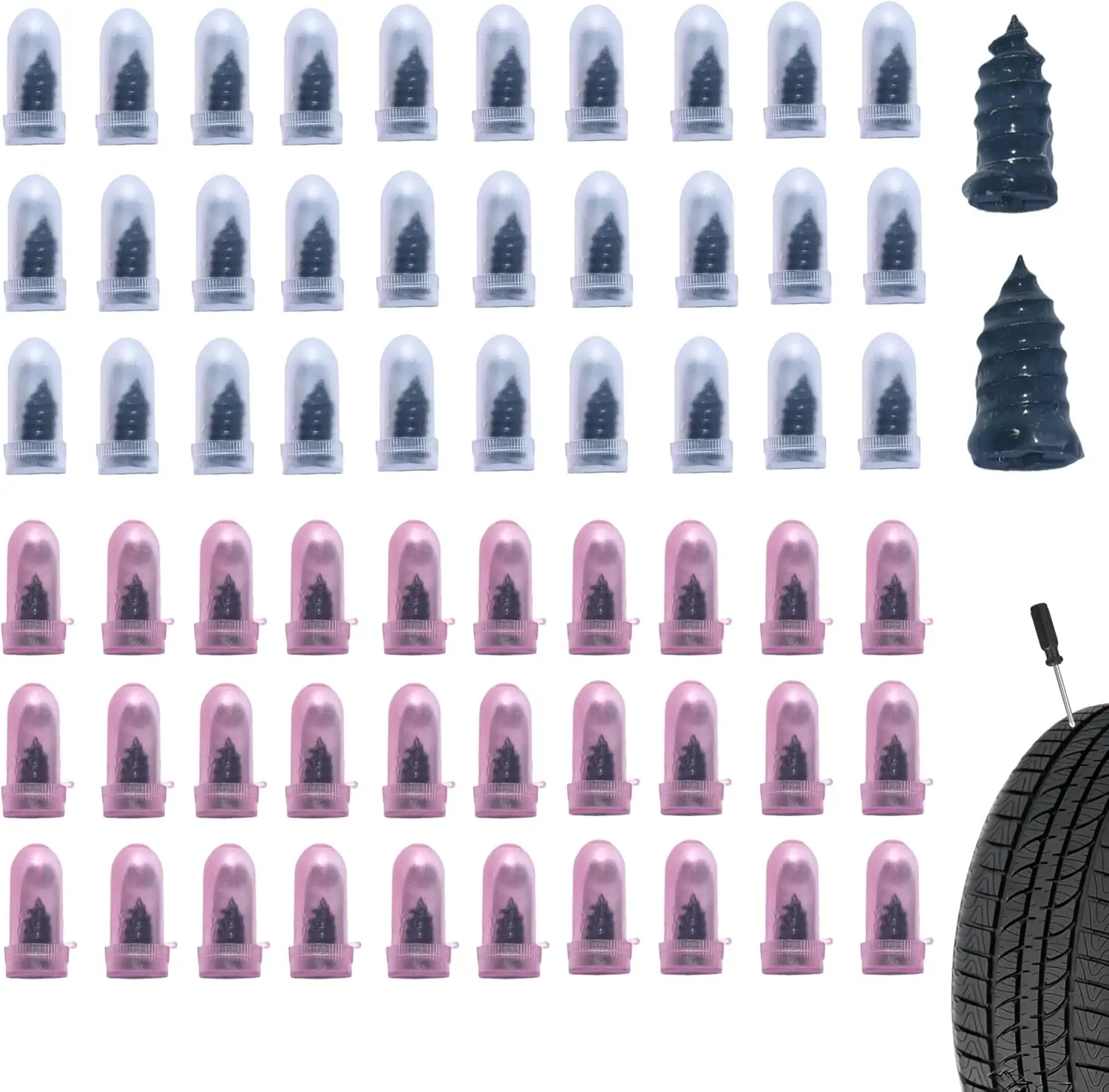60 PCS Tire Repair Rubber Nail, Vacuum Tire Repair Kits Spiral Rubber Screws, Fast Self-Service Tool for Car, Truck, Motorcycle, Tractor Tire Puncture Repair (Black)