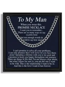 To My Man Hip-Hop Cuban Chain Promise Necklace Love Necklace Sentimental Necklaces | With Message Card & Gift Box | Perfect Valentine's Day/Christmas/Birthday/Party/Anniversary Gift Jewelry Gifts