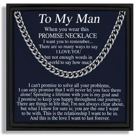To My Man Hip-Hop Cuban Chain Promise Necklace Love Necklace Sentimental Necklaces | With Message Card & Gift Box | Perfect Valentine's Day/Christmas/Birthday/Party/Anniversary Gift Jewelry Gifts