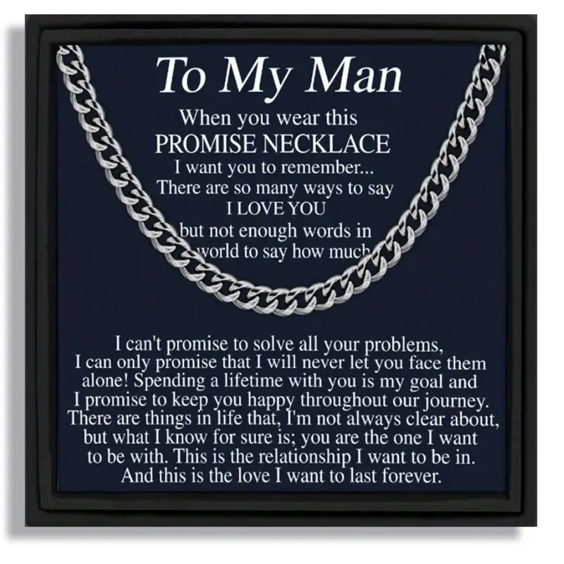 To My Man Hip-Hop Cuban Chain Promise Necklace Love Necklace Sentimental Necklaces | With Message Card & Gift Box | Perfect Valentine's Day/Christmas/Birthday/Party/Anniversary Gift Jewelry Gifts