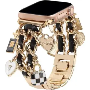 christmas present Wearable Chic Wristband for Apple Watch 38mm-49mm, Metal Chain Charms, Unique Pendants, Replacement Strap, Stylish  Series 1-9 and 10  Bands for Women Anniversary Christmas