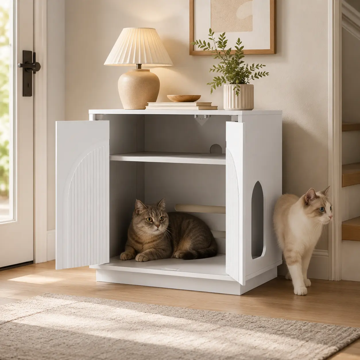 Hidden Litter Box Enclosure Cabinet - Indoor Furniture with Detachable Partition, Open Entrance, Cat Litter Machine Storage for Living Room, Bedroom, Most Cats