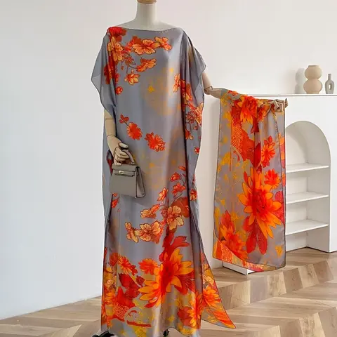 Women's Floral Print Long Scarf, Polyester Scarf, Fashionable Chic Lightweight Shawl for Beach Vacation Travel, Casual Versatile Scarf for All Seasons, Head Scarf