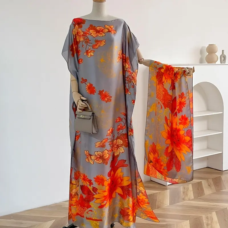 Women's Floral Print Long Scarf, Polyester Scarf, Fashionable Chic Lightweight Shawl for Beach Vacation Travel, Casual Versatile Scarf for All Seasons, Head Scarf