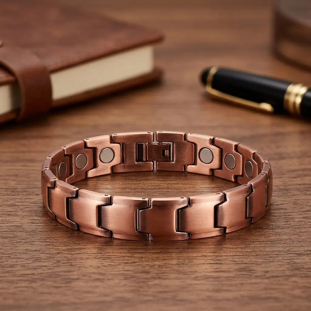 Magnetic Copper Bracelet for Unisex Adults, Link Style Wellness Jewelry with 3500 Gauss Magnets and Anti-Static Therapy