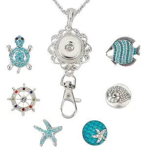 1 Box 6Pcs Ocean Office Lanyards ID Lanyard Badge Holder Making Kit Summer Sea Hawaii Turtle Starfish Snap Button Lanyards for Women Nurses Office Staff Stainless Steel Necklaces Supplies