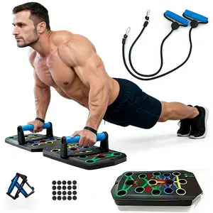 5-in-1 Push Up Board Training Set Portable Home Gym Equipment for Chest & Full-Body Strength Training Foldable Pushup Board with Resistance Bands for Men Women Fitness Addicts