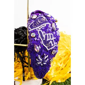 We're #1 Purple Seed Bead Sequin Knotted Headband