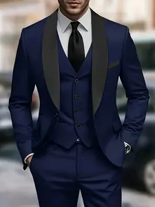 Men 3pcs suit set, single-breasted one-button black suit and trousers set, lapel suit and vest set, wedding dress, best for Man suit, work uniform, Business Attire Clothes, party dress, wedding set, holiday gift, Formal Wear, Wedding Outfit