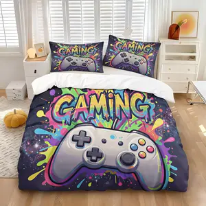 2/3Pcs Game Controller-Themed Duvet Cover Set, Polyester Bedding, Zip Closure, Suitable for All Seasons, Machine Washable, Game-Themed, Suitable for Bedrooms and Guest Rooms, Multiple Sizes Available