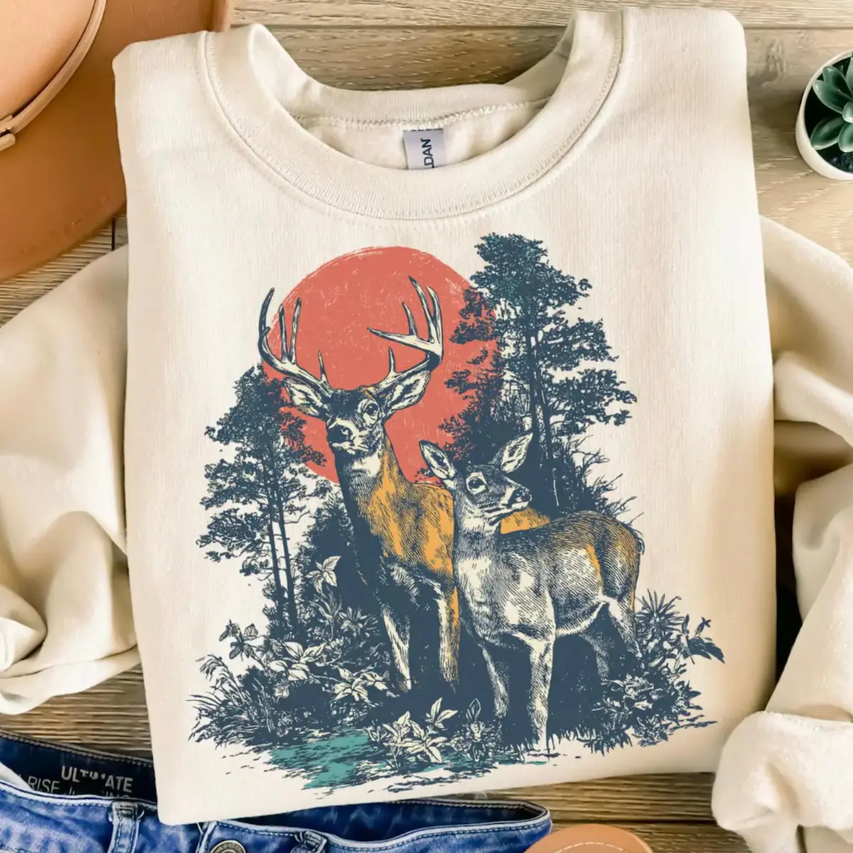 Vintage Deer Hunting Sweatshirt, 90s Grunge Forest Deer Crewneck, Retro Hunter Wildlife Sweater, Rustic Woodland Nature Pullover, Cozy Gift for Hunters