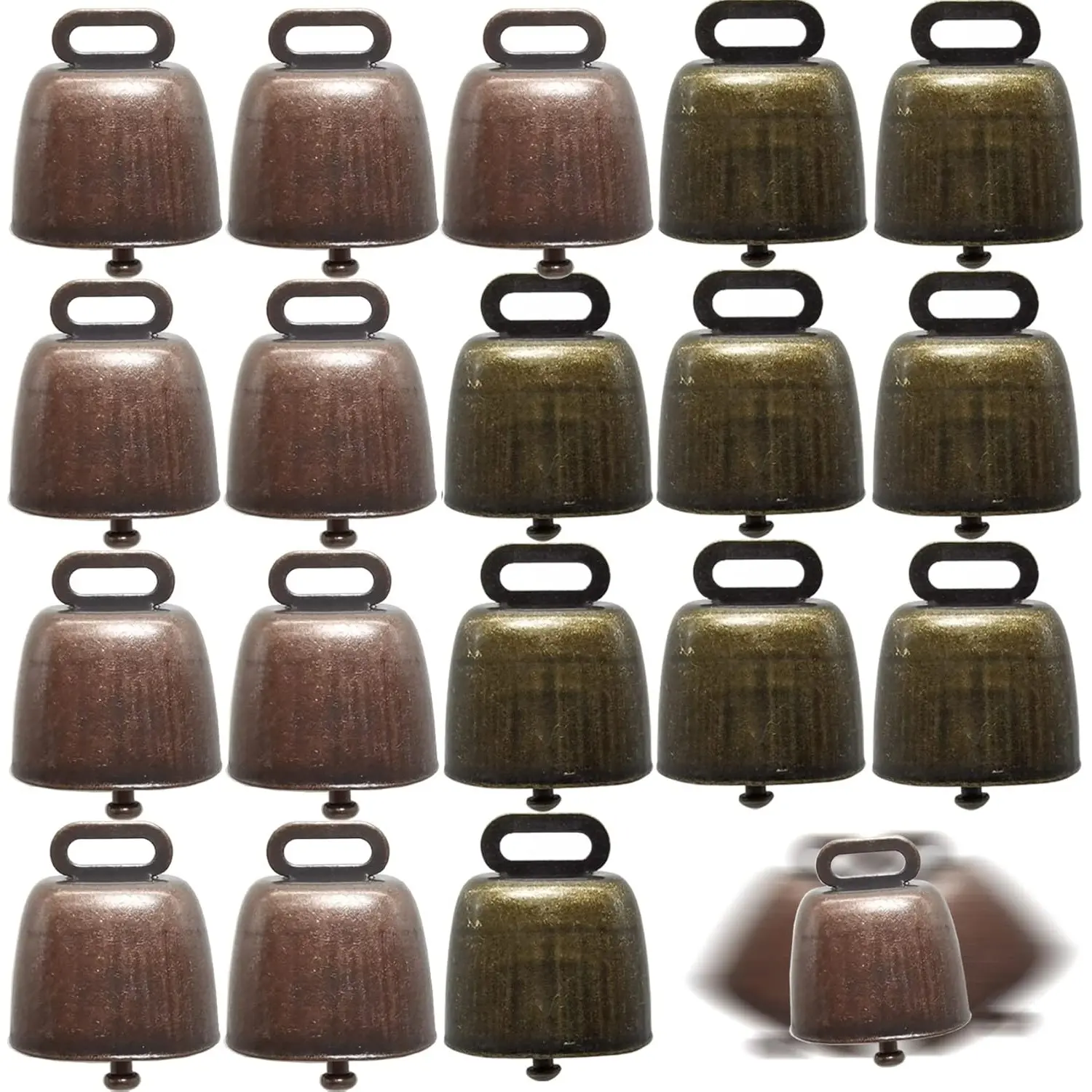 18PCS Cow Horse Sheep Grazing Copper Bells Small Brass Bells Cattle Goat Farm Loud Bronze Bell Long Distance Horse Sheep Iron Bells for Christmas Decoration (Green Bronze and Red Bronze)