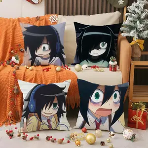 Watamote Tomoko Kuroki Pillow Case Soft short plush cushion cover with festive Christmas print breathable fabric and an invisible zipper adds warm cozy holiday vibes perfect for winter home décor Home Textile