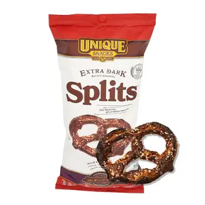 Unique Snacks Extra Dark Splits Pretzels, Vegan, OU Kosher, and Non-GMO Food, No Artificial Flavor, 11 Oz. Bag, Pack of 12