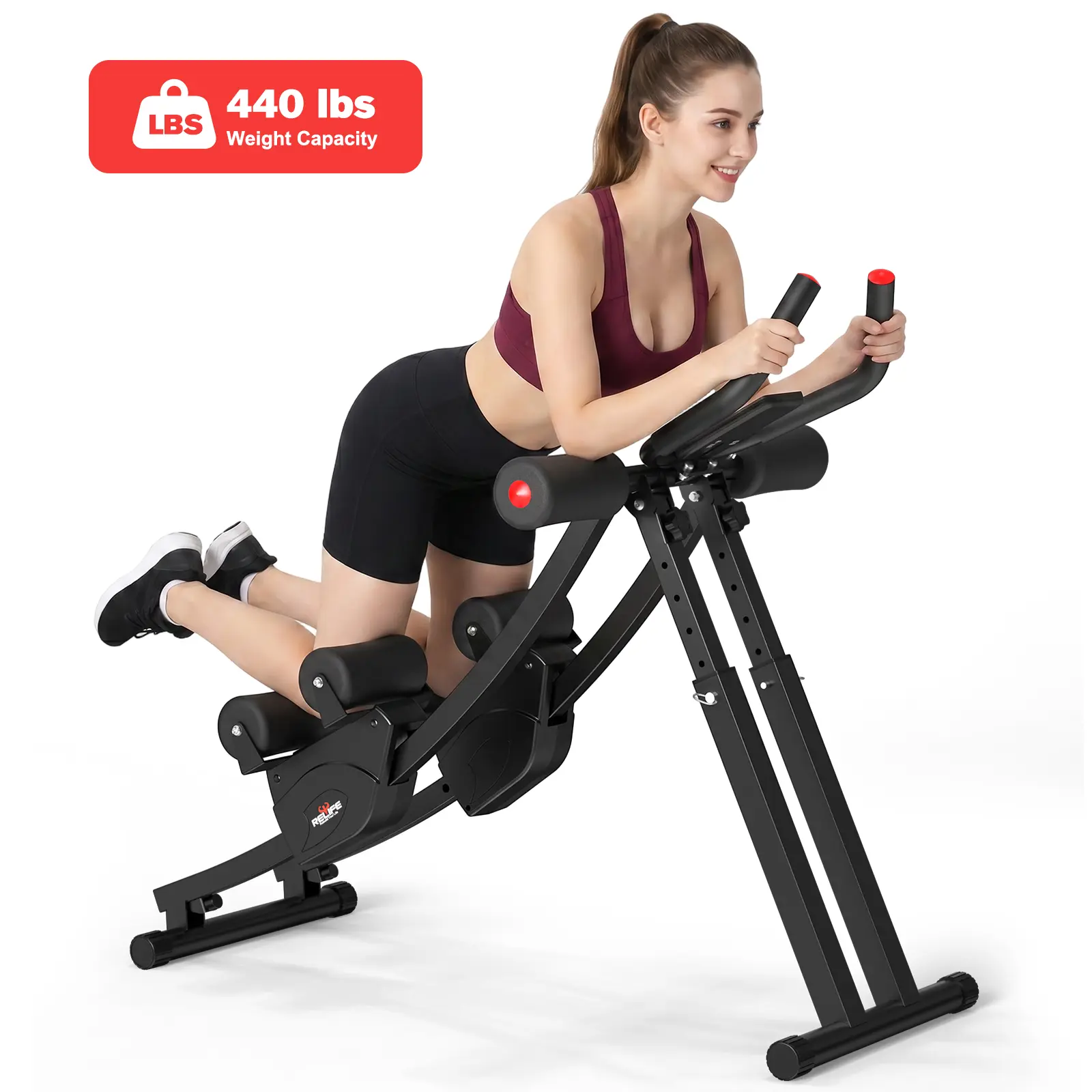 RELIFE Dual-Track Adjustable Ab Trainer - Abs Workout Machines with LCD Display, 440LBS Foldable Home Strength Training Equipment for All Fitness Levels