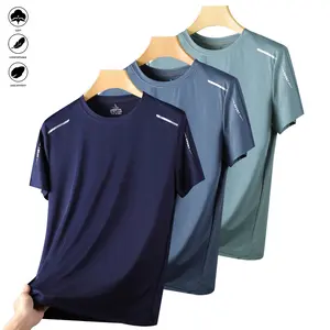 Men's Ice Silk Breathable Summer T-Shirt - Lightweight, moisture-wicking, quick-drying sports shirt with letter print, regular fit, round neck, knitted fabric, casual sports wear | Sporty style | Elastic material