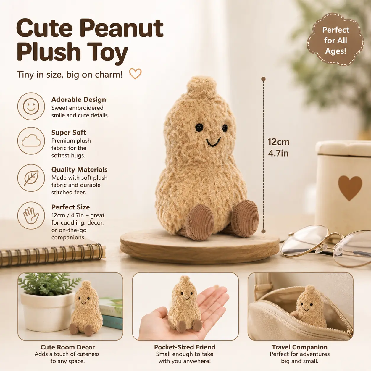 Original Jellycat Peanut Plush Toy – Ultra Soft Cute Stuffed Animal, Adorable Gift for Plush Lovers, Nursery & Desk Decor