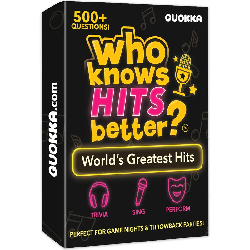 QUOKKA Who Knows Hits Better? 500+ Questions Music Games – The Ultimate Music Trivia Challenge for Adult & Family Party Games – Fun Singing, Karaoke & Guess-The-Song Game Night, Karaoke Game, Board Games Night, Tabletop Games