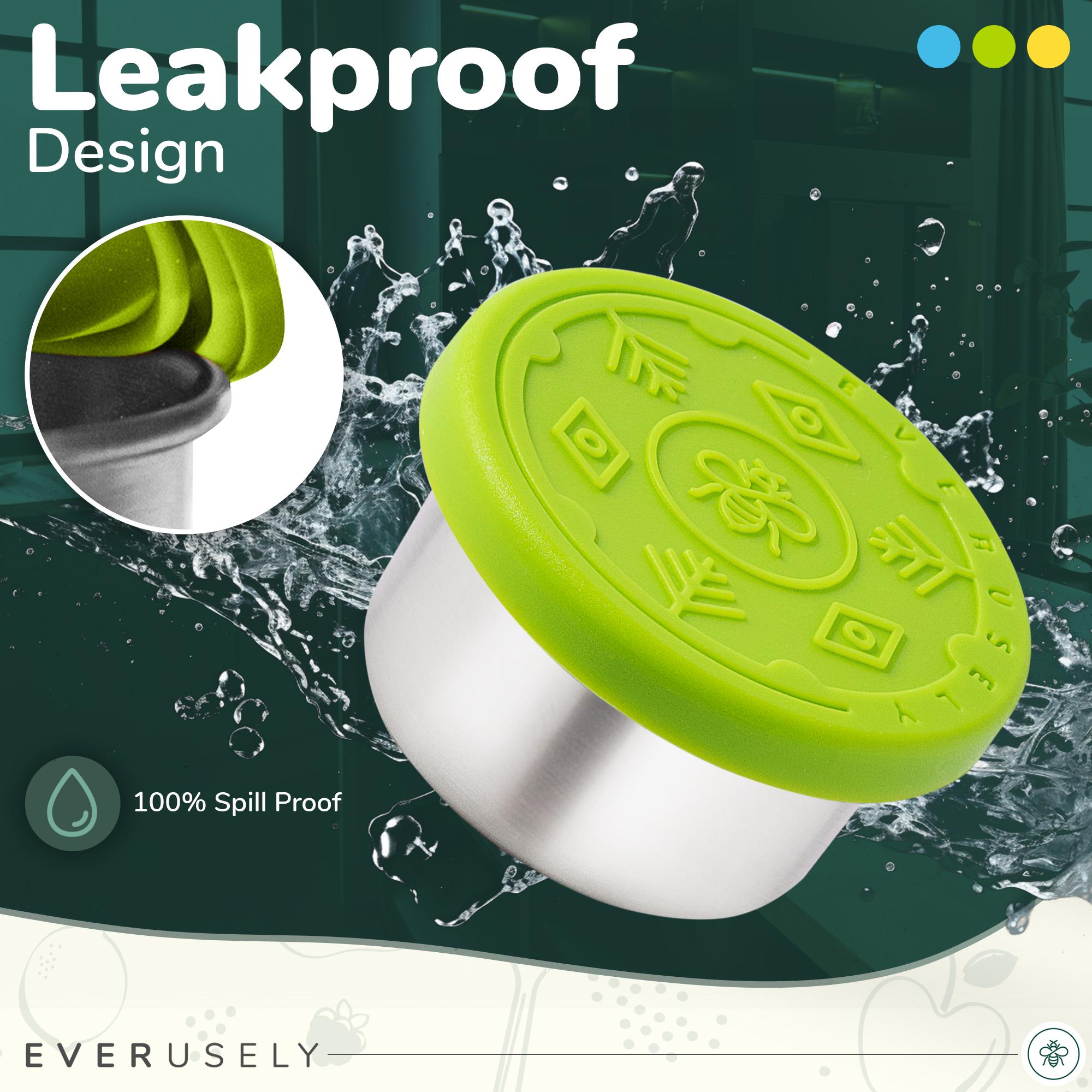 EVERUSELY Stainless Steel Condiment Cups - 3 Pack, 1.7 oz, Leakproof, Color-Coded Lids, Reusable for Salad Dressing & Sauce Containers, Perfect for Lunchbox, Meal Prep, Bento Boxes