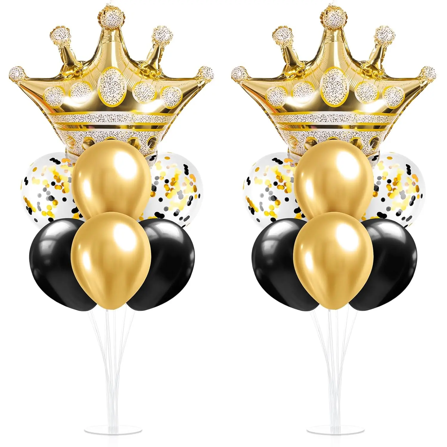Black Gold Balloon Stand Kits with Crown Balloons for Birthday Retirement Wedding Party