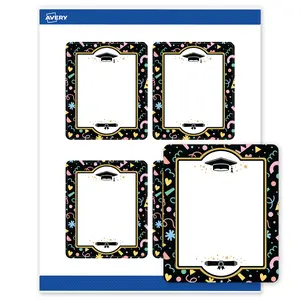 Avery® Printable Rectangle Labels, 4" x 3-1/3", Matte White, Sure Feed® Technology, Pre-printed Gold & Confetti Graduation Design Great for Grad Parties, Laser & Inkjet Compatible, 40 Total