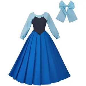Women's Princess Mermaid Costume Blue Classic Cosplay Party Dress with Headwear Can be used with a raincoat