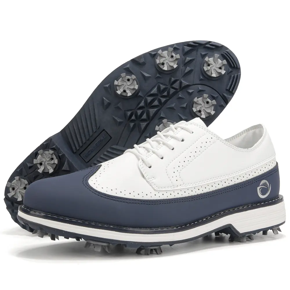 Men's Spiked Leather Golf Sports Shoes - Waterproof Outdoor Athletic Casual Trainers