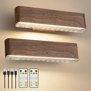 Magnetic Wireless Battery Operated Wall Sconce, Rechargeable Remote Control & Touch Control Wall Sconces Set of Two, 3-Color Temperatures LED Wall Lights, 360° Rotatable (Walnut, 2-Pack)