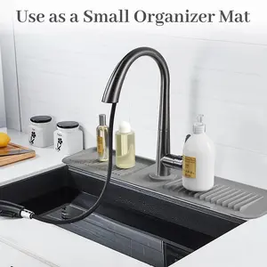 Kitchen Sink Faucet Mat, Silicone Folding Splash Guard, Draining Mat with Button Lock, Sink Faucet Protector, Sink Accessories for Kitchen Household Items Cleaners 24x5.6 inches
