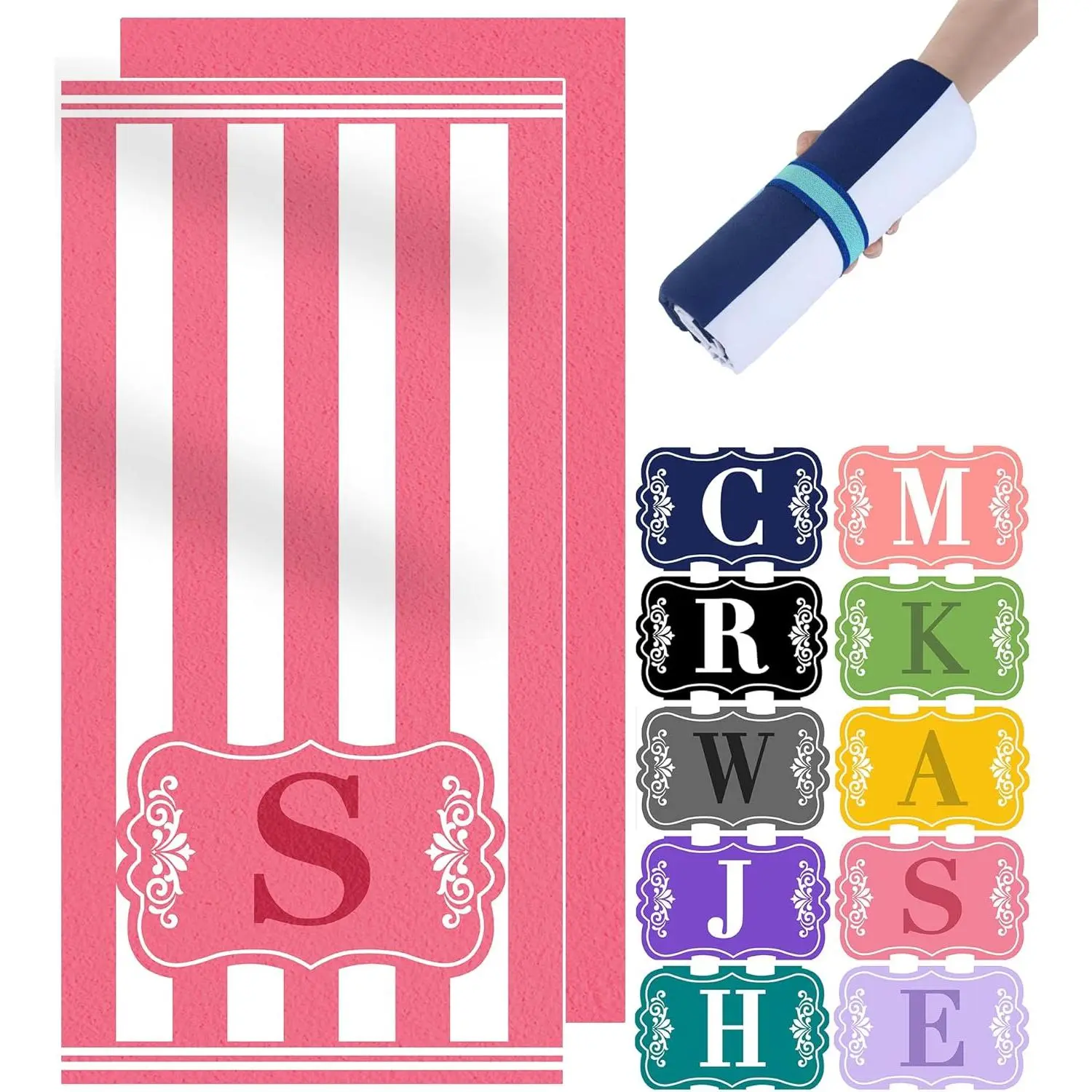 Female Oversized Microfiber Bath Towel - Monogrammed, Personalized, Quick Drying, Sand-Free, Compact Foldable, Double-Sided Printed, Machine Washable, Vacation Essential (Home & Bathroom Supplies)