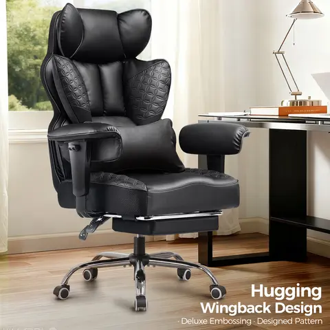 Comhoma Classic Executive Desk Chair - 400LBS Heavy-Duty Durable Ergonomic PU Leather Embossed Seat, Pocket Spring Support, 90-150° Reclines, Assembly Required, Home Office Executive Chairs