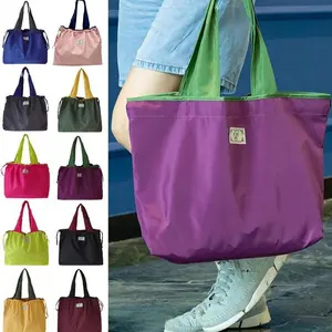 Eco-Friendly Drawstring Reusable Shopping Bags, Foldable Design Reusable Waterproof Travel Bag, Portable Lightweight Eco Friendly Tote Handbag, Large Capacity Durable Construction Carryall