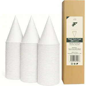 4.5 oz Paper Cone Cups - 200 Count | Sturdy Wax-Free Rolled-Rim Paper Cones for Snow Cones, Water Dispensers & Sampling (200 Pcs)
