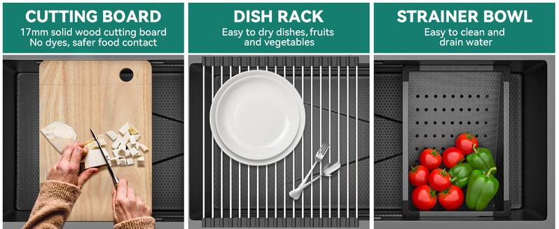 YITAMOTOR Kitchen Sink Gunmetal Black Stainless Steel Drop-In Sinks 32" x 18" x 10" with Accessories, 3mm Edge, R10 Round Arc Design, and Honeycomb Surface Treatment YITAMOTOR Kitchen Sink Gunmetal Black Stainless Steel Drop-In Sinks 32" x 18" x 10" with Accessories, 3mm Edge, R10 Round Arc Design, and Honeycomb Surface Treatment