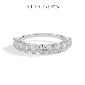 ATTAGEMS Oval Cut 1.8CT Half Eternity Band D VVS1 Synthetic Moissanite Ring for Women Matching 925 Sterling Silver Wedding Band Jewelry Gift R225