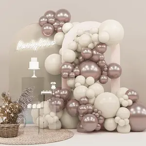 PartyWoo Retro White Balloons, 140 pcs Champagne Gold and Sand Different Sizes Pack of 18 12 10 5 Inch for Garland Arch as Birthday Decorations, Party